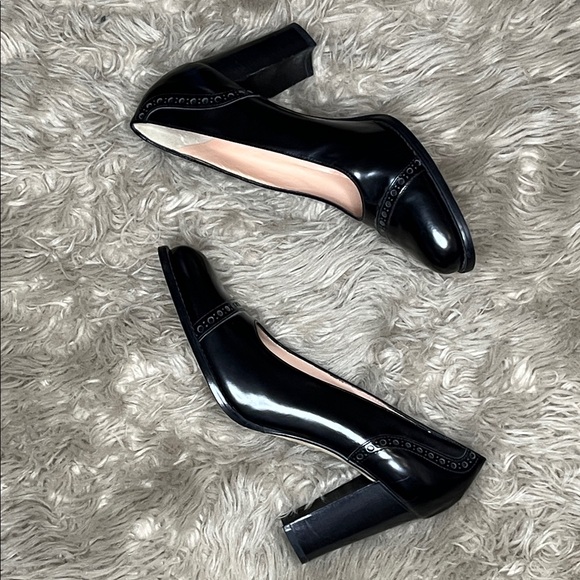 Anne Klein Shoes - Anne Klein Black Patent Block Heel Pumps with Brogue Detail